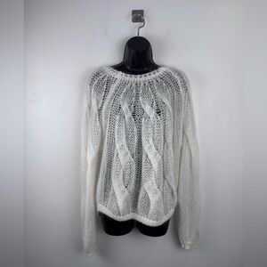 Women's White Cable Knit Mohair Sweater
